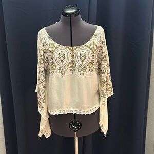 Free People crop 3/4 sleeve blouse